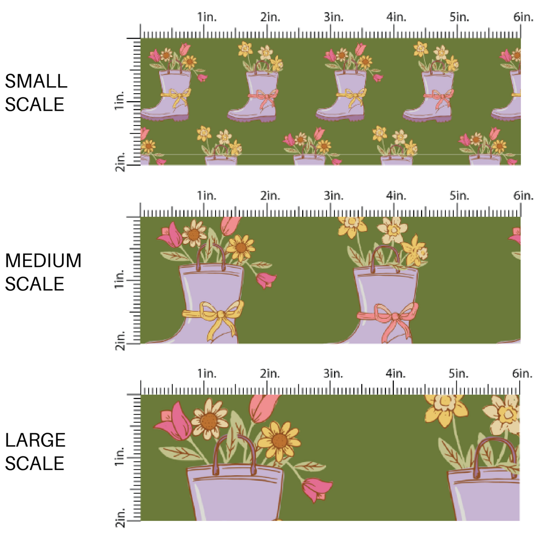 Pink and Yellow Spring Florals on Forest Green Fabric by the Yard scaled image guide.