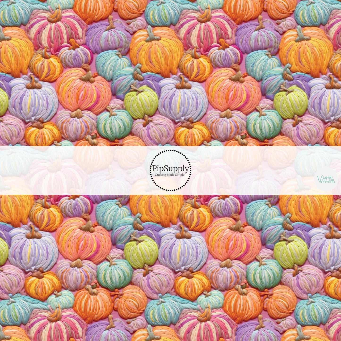 Colorful embroidered pumpkin fabric by the yard.
