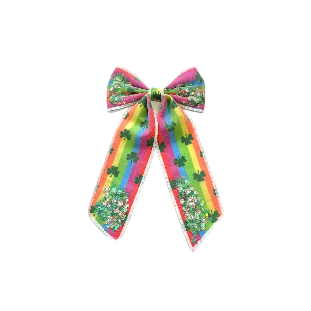 Rainbow Shamrock Long Tail Shaker Bow w/ Clip