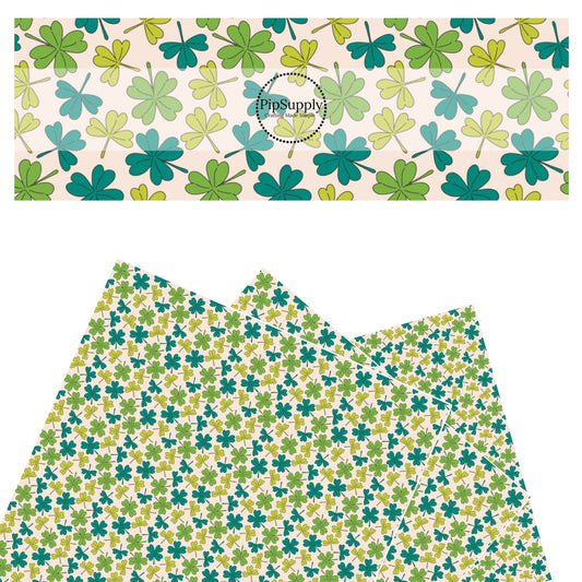 These St. Patrick's Day pattern themed faux leather sheets contain the following design elements: green clovers. Our CPSIA compliant faux leather sheets or rolls can be used for all types of crafting projects.
