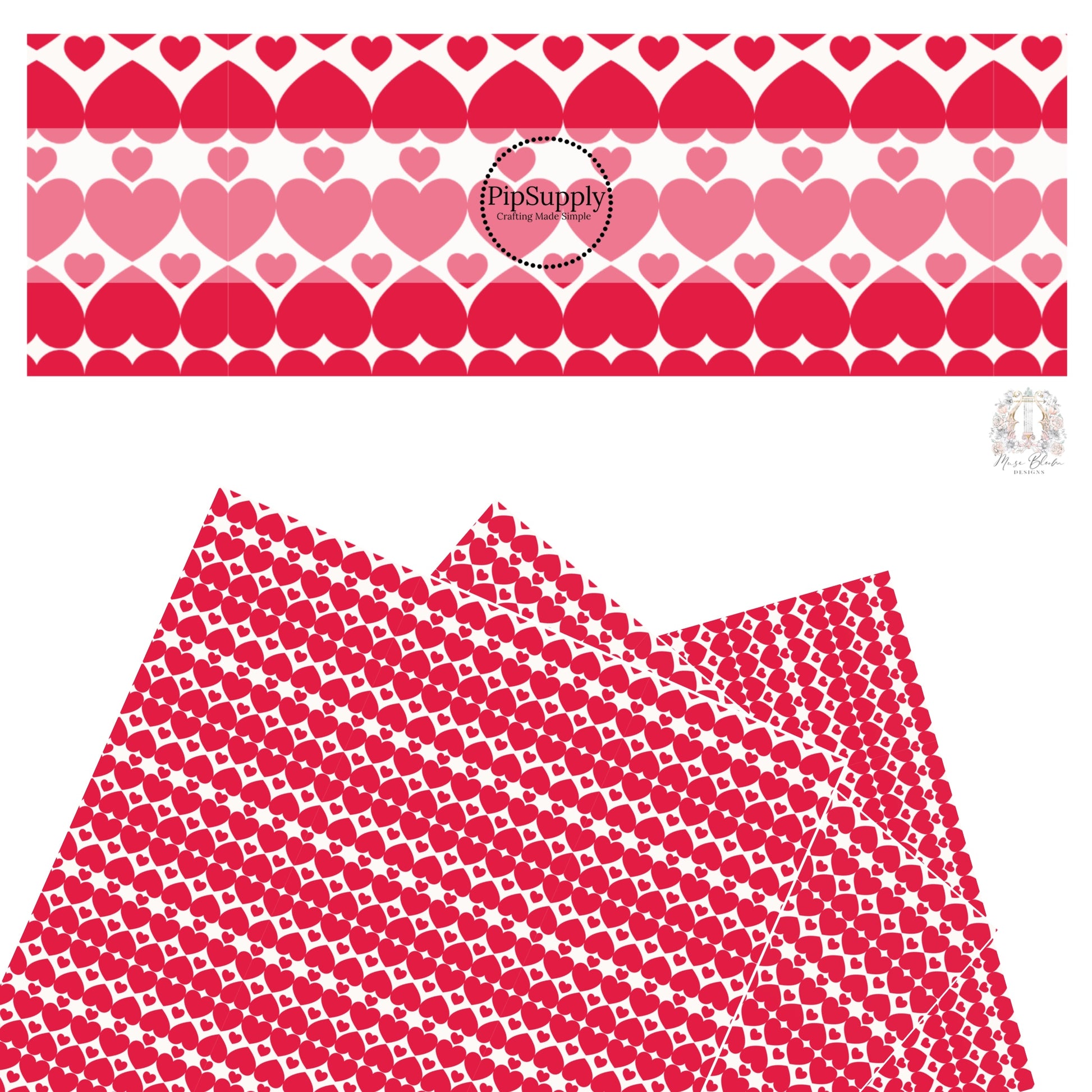 These Valentine's pattern themed faux leather sheets contain the following design elements: rows of red hearts on white. Our CPSIA compliant faux leather sheets or rolls can be used for all types of crafting projects.