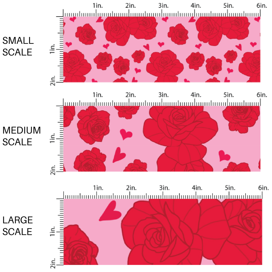 Red Roses and Hearts Hot Pink Fabric by the Yard scaled image guide.