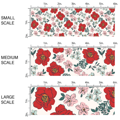 Red and Pink Florals on Cream Fabric by the Yard scaled image guide.