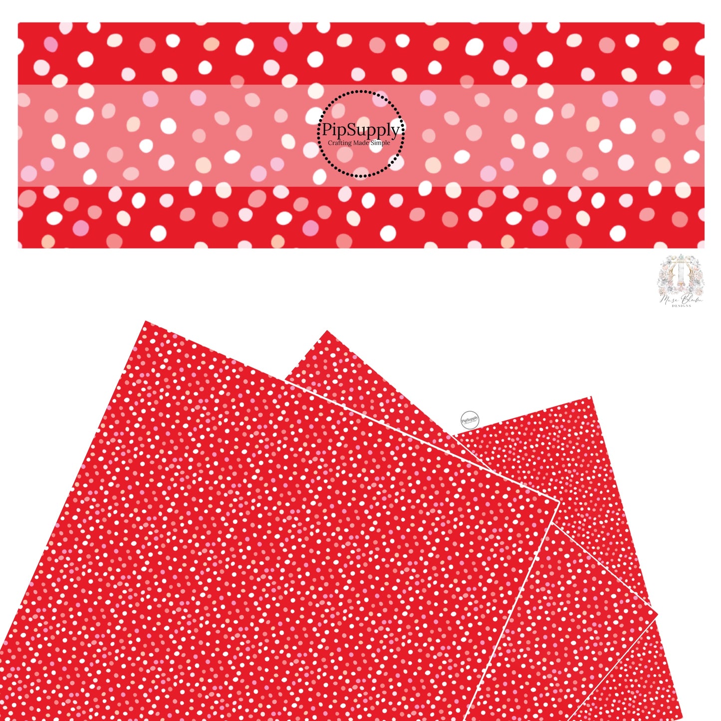 These Valentine's pattern themed faux leather sheets contain the following design elements: white, peach, and pink dots on red. Our CPSIA compliant faux leather sheets or rolls can be used for all types of crafting projects.