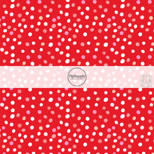 Pink and White Dotted Red Fabric by the Yard.