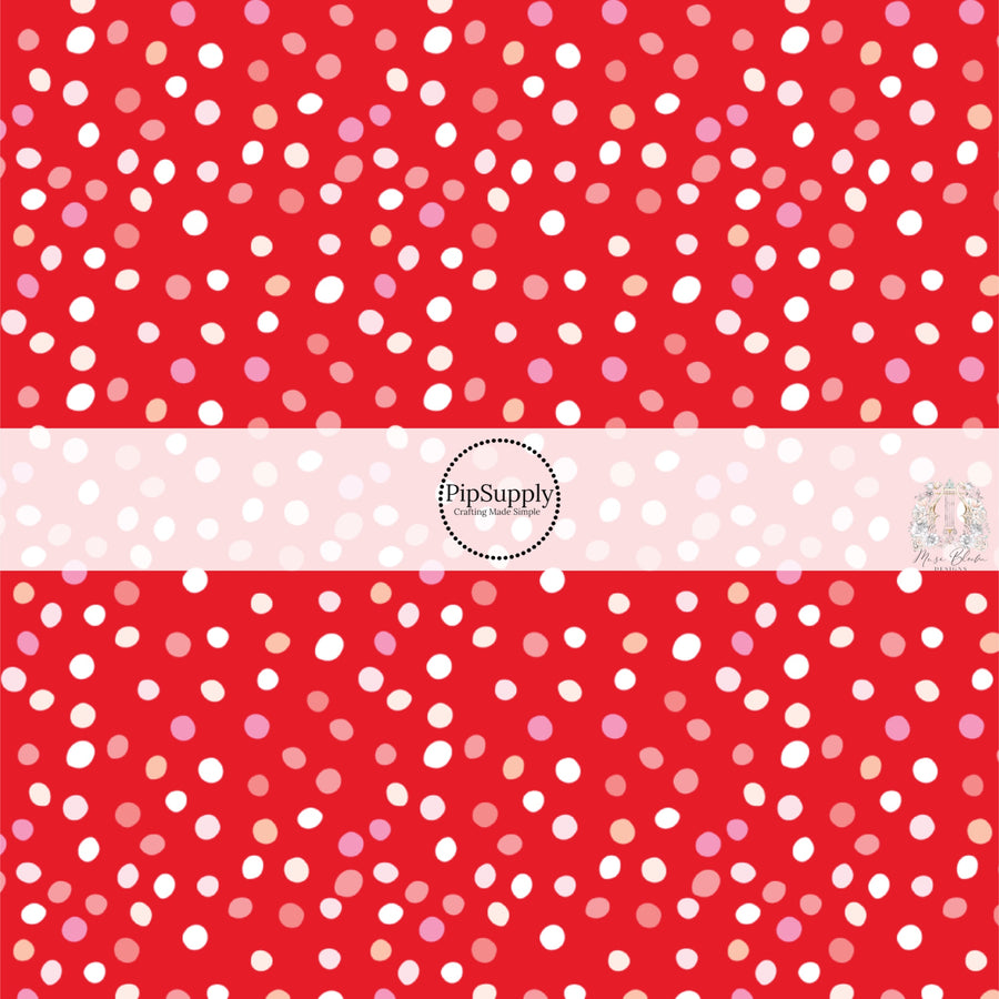 Pink and White Dotted Red Fabric by the Yard.