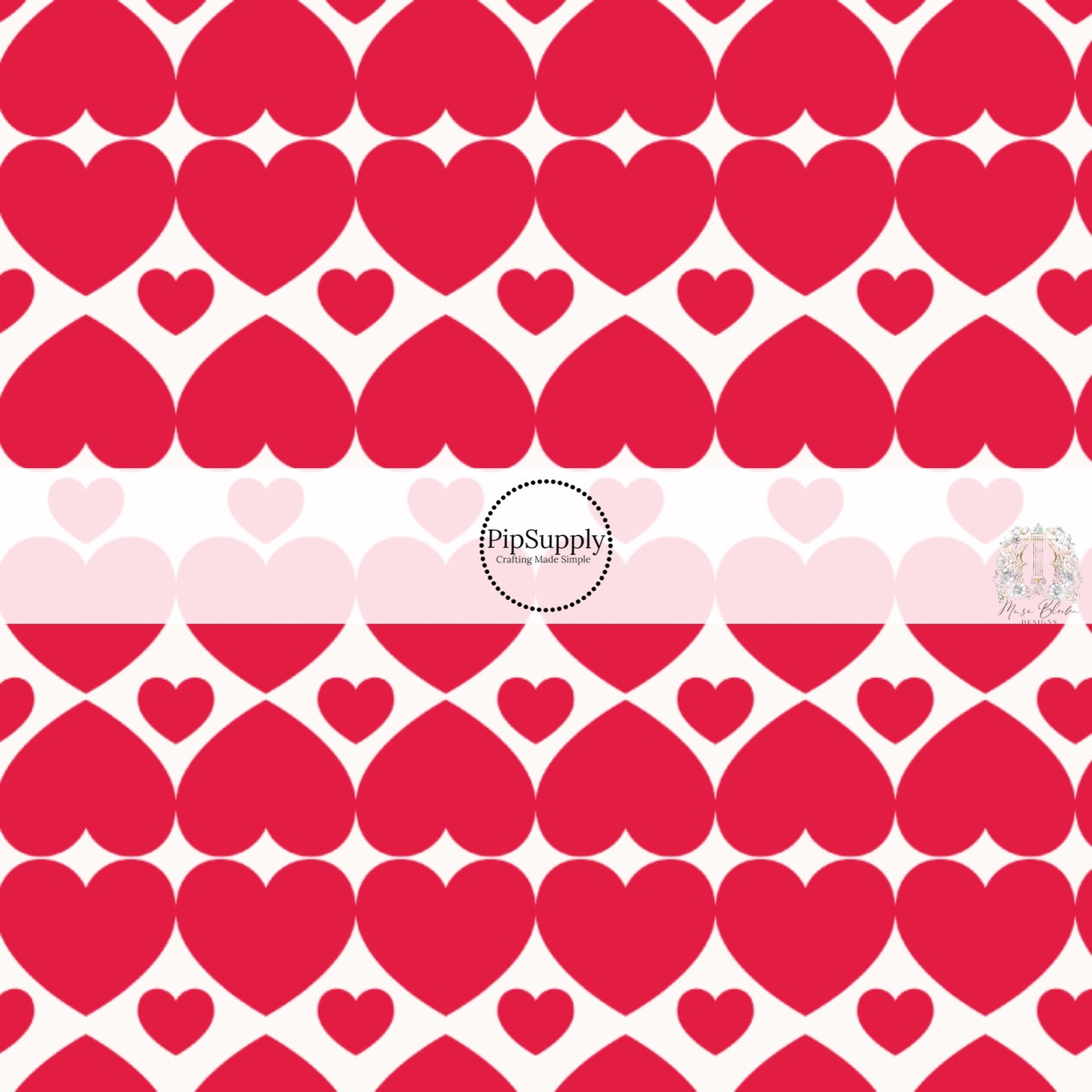 White and Red Hearts on White Fabric by the Yard.