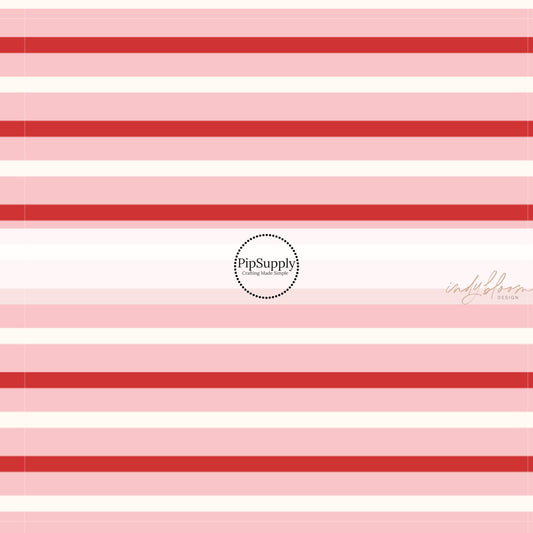 Red and Cream Striped Peachy Pink Fabric by the Yard