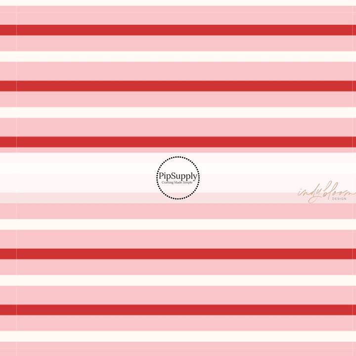 Red and Cream Striped Peachy Pink Fabric by the Yard