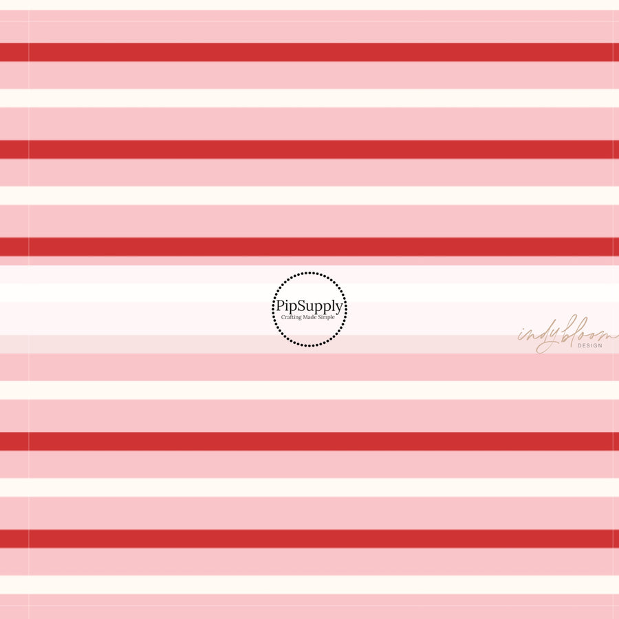 Red and Cream Striped Peachy Pink Fabric by the Yard