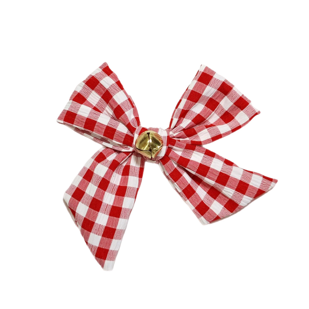 Red Christmas JINGLE Plaid Hair Bow w/ Clip