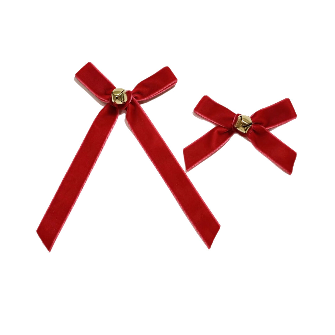 Red Jingle Velvet Ribbon Hair Bow w/Clip