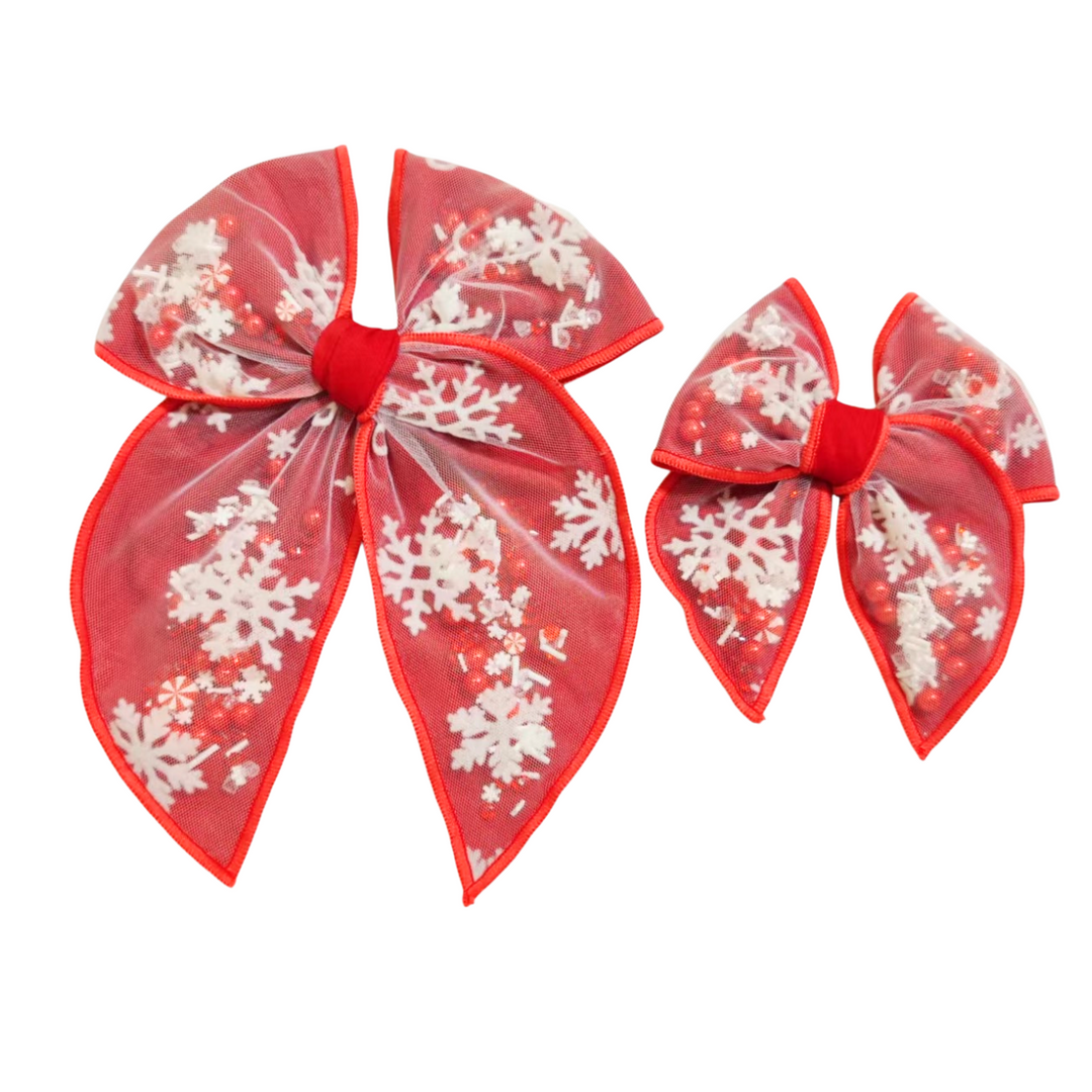 Red Let it Snow Sailor Shaker Hair Bow w/Clip