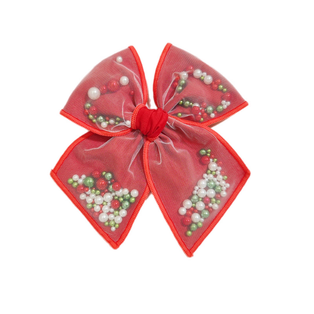 Red Pearl Pinwheel Hair Bow w/ Clip