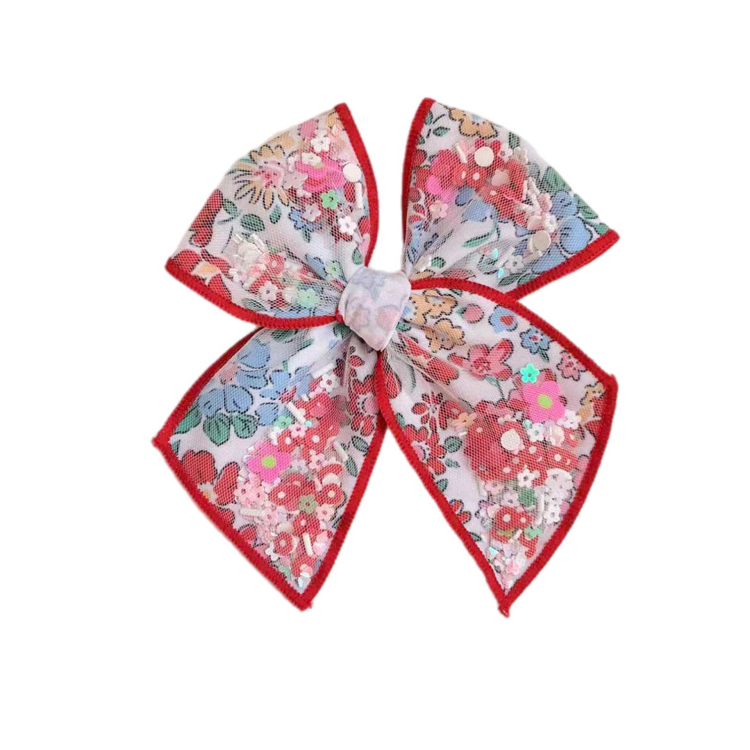 Red Poppies Pinwheel Hair Bow w/ Clip
