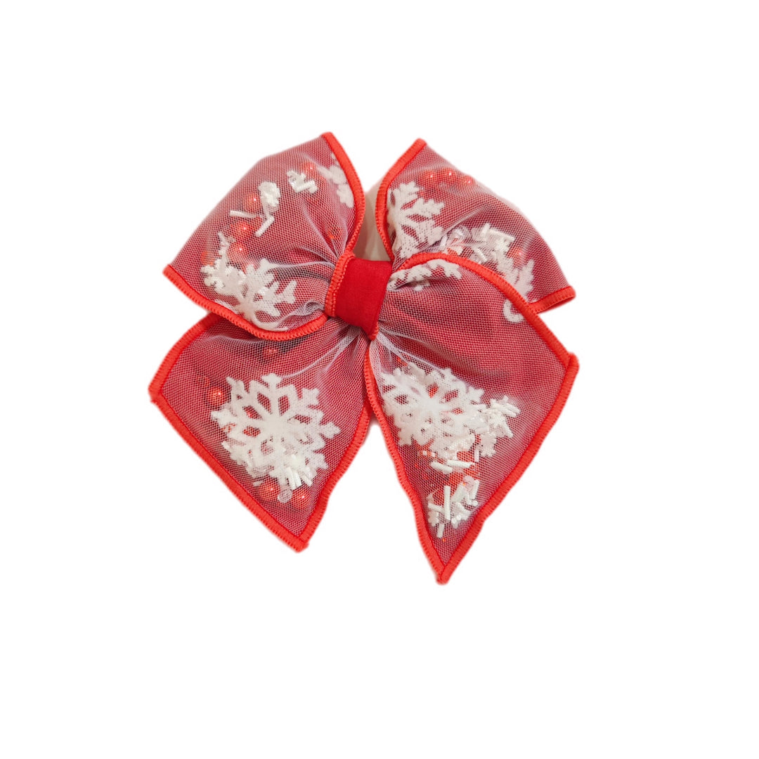 Red Snowflake Pinwheel Hair Bow w/ Clip