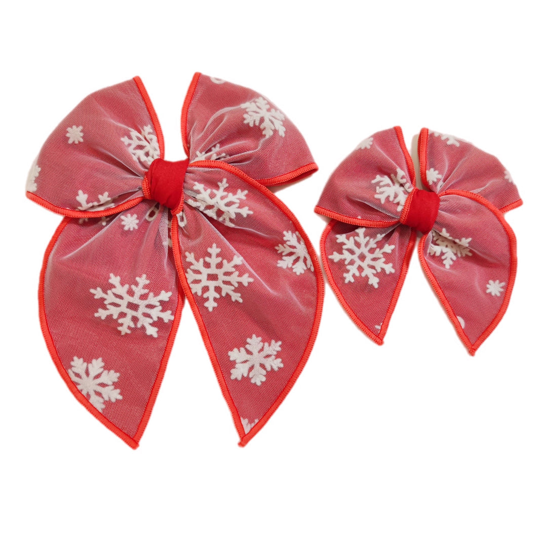 Red Snowflake TULLE Hair Bow w/ Clip
