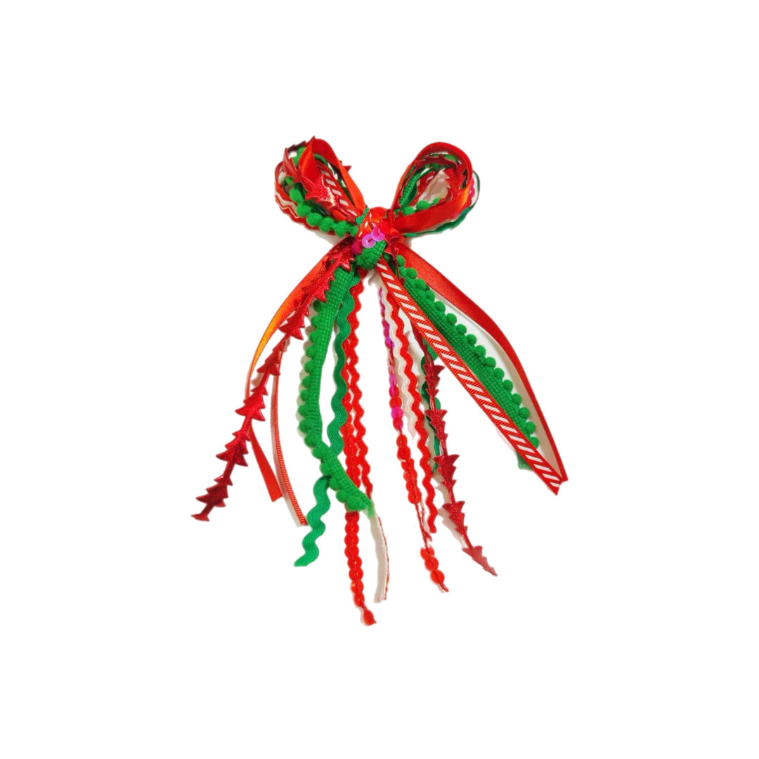 Red Tree Messy Ribbon Hair Bow Tied With Clip