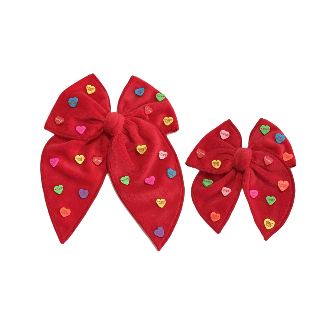 Red Velvet Convo Hearts Serged Edge Bow w Clip