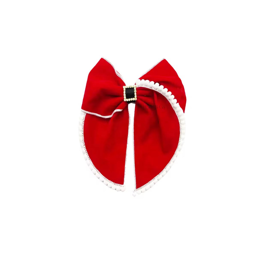 Red Velvet Santa Buckle Hair Bow w/Clip
