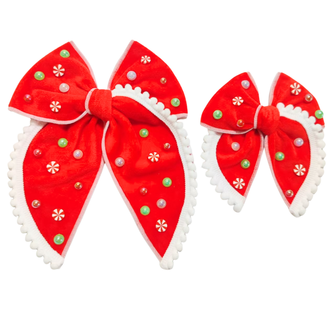 Red Velvet Sugar Plum Hair Bow w/Clip