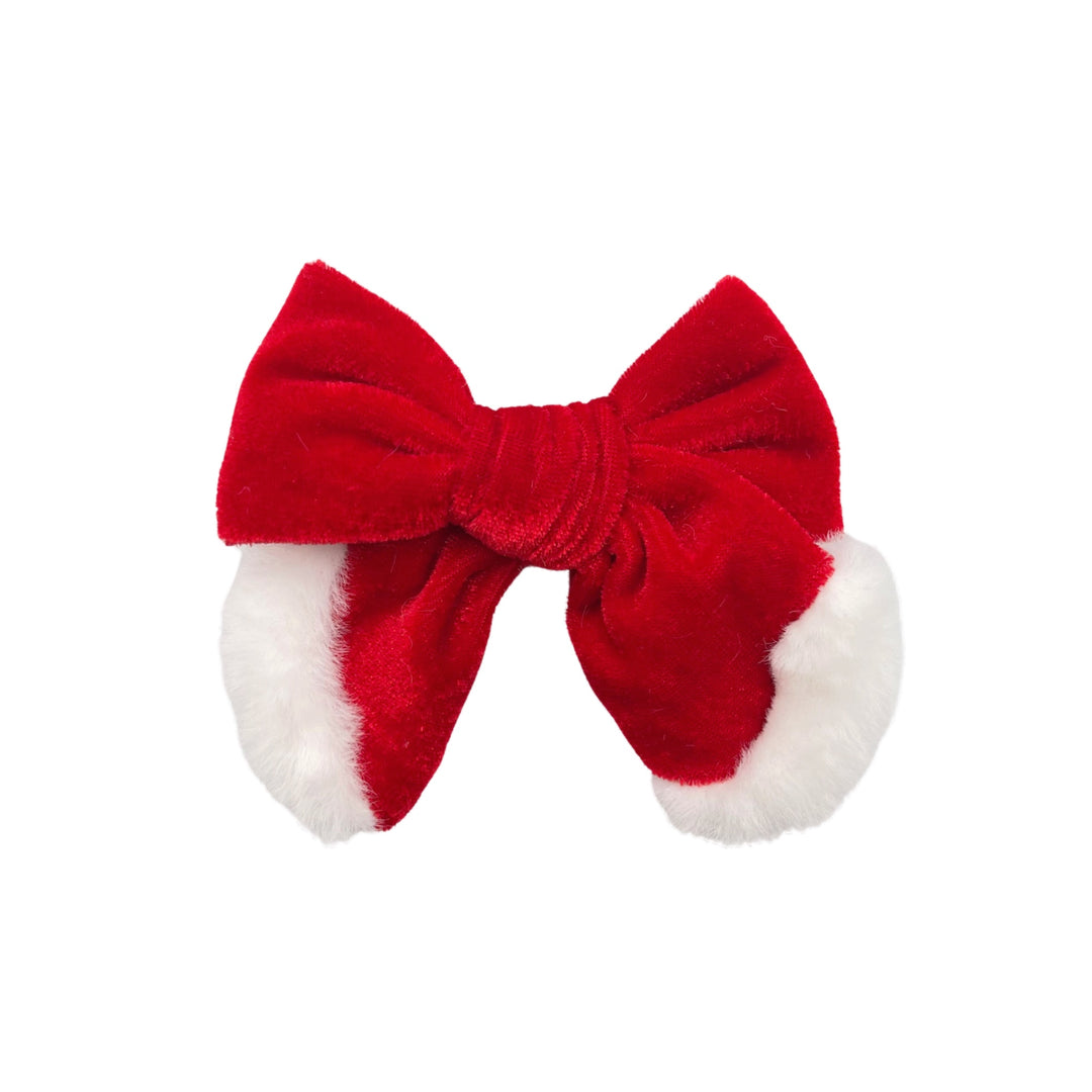 Red Winter Fur Trimmed Velvet Hair Bow - TIED RUTH