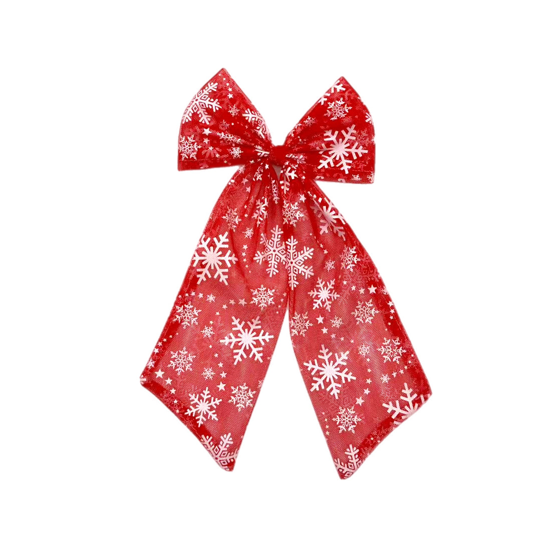 Red Snowflake Tulle Long Tail Bow TIED With Clip