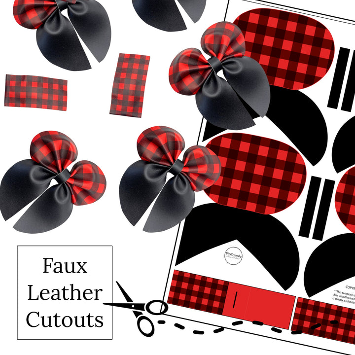 Red Buffalo Plaid Bubble Sailor Faux Leather DIY Hair Bows