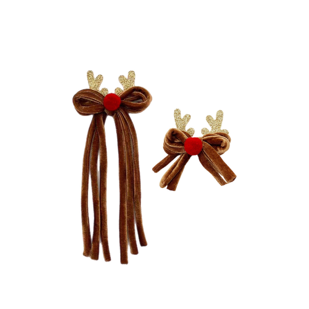 Reindeer Holiday Ribbon Waltz Hair Bow w/Clip