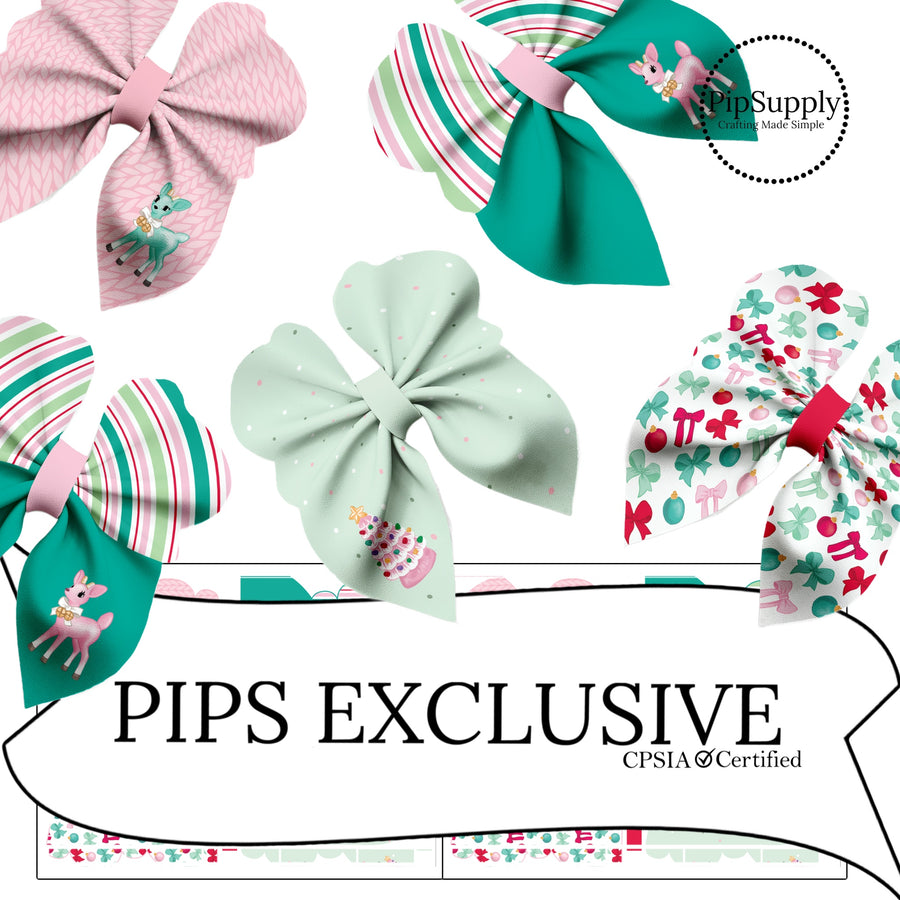 light pink and green retro bows and reindeer faux leather diy hair bows