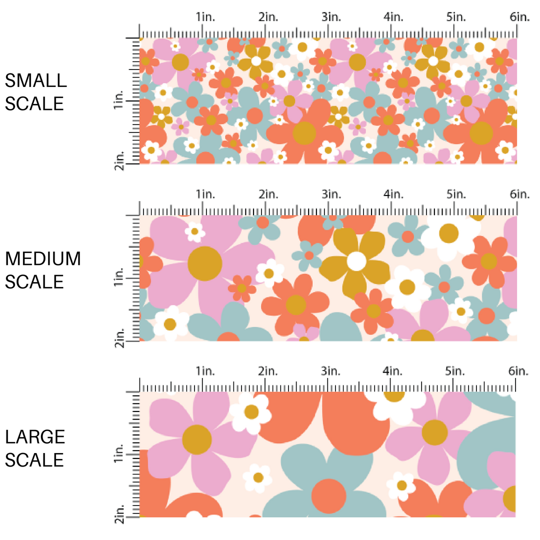 Light Pink fabric by the yard scaled image guide with green, blue, and purple florals.