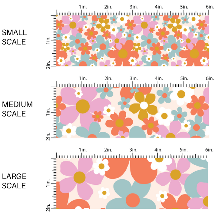 Light Pink fabric by the yard scaled image guide with green, blue, and purple florals.