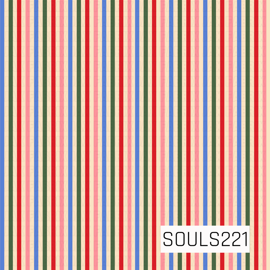 A retro-inspired vertical stripe pattern featuring alternating bands of bright red, bubblegum pink, forest green, periwinkle blue, and warm cream. The stripes vary in width, with slim cream accent lines layered alongside the bolder colors for added dimension. The playful vintage color palette gives the design a cheerful, nostalgic feel.