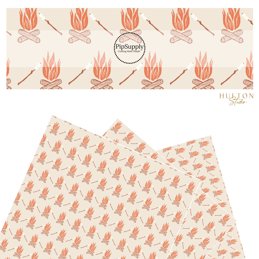 These fall themed faux leather sheets contain the following design elements: roasting marshmallows over the camp fire on cream. Our CPSIA compliant faux leather sheets or rolls can be used for all types of crafting projects.