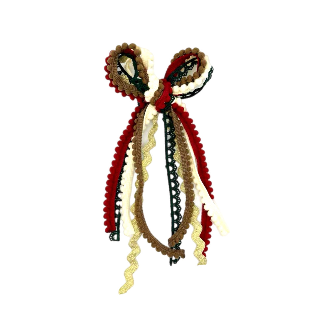 Rooftop Reindeer Messy Ribbon Hair Bow Tied With Clip