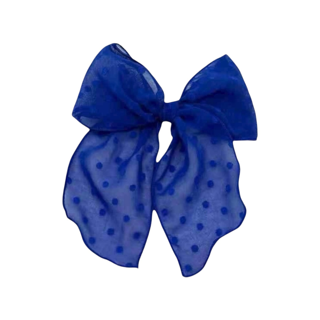 Royal Blue Dotted Sheer Hair Tied Bow w/ Clip