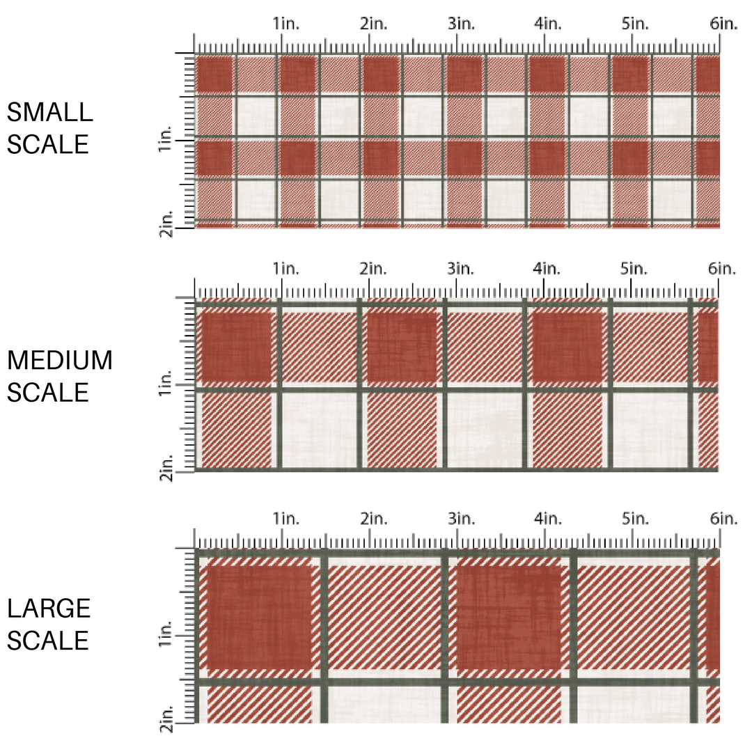 These holiday pattern themed fabric by the yard features Christmas red and cream plaid. This fun Christmas fabric can be used for all your sewing and crafting needs!