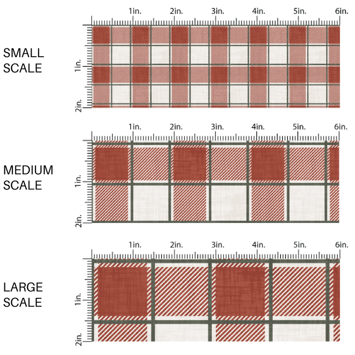 These holiday pattern themed fabric by the yard features Christmas red and cream plaid. This fun Christmas fabric can be used for all your sewing and crafting needs!