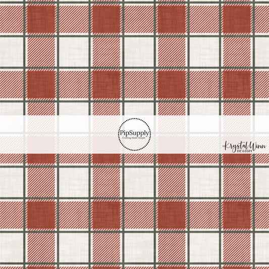 These holiday pattern themed fabric by the yard features Christmas red and cream plaid. This fun Christmas fabric can be used for all your sewing and crafting needs!
