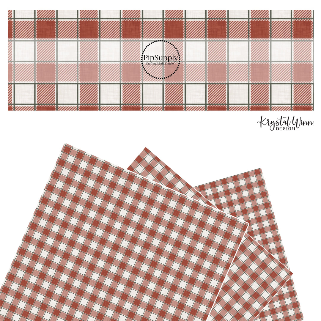 These holiday themed faux leather sheets contain the following design elements: Christmas red and cream plaid. Our CPSIA compliant faux leather sheets or rolls can be used for all types of crafting projects.