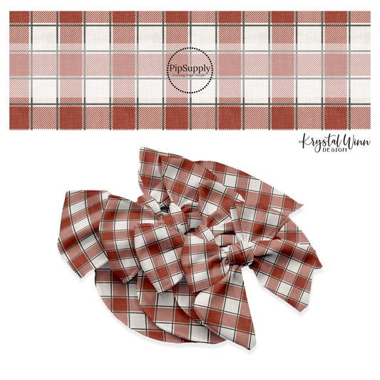These holiday pattern themed no sew bow strips can be easily tied and attached to a clip for a finished hair bow. These Christmas bow strips are great for personal use or to sell. The bow strips features Christmas red and cream plaid. 