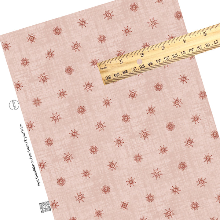 These holiday themed faux leather sheets contain the following design elements: Christmas red snowflakes on pink. Our CPSIA compliant faux leather sheets or rolls can be used for all types of crafting projects.