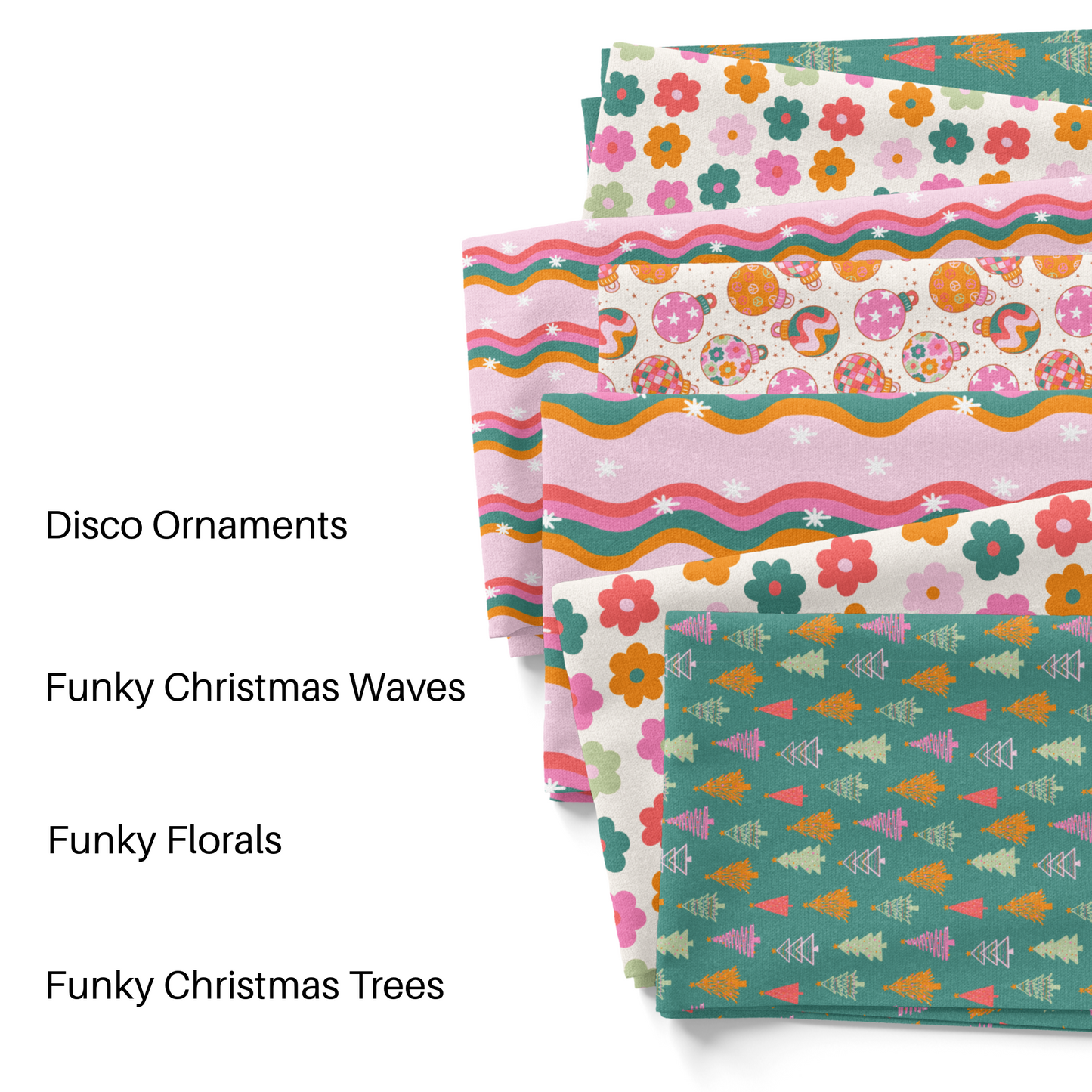 SKYY Design groovy Christmas fabric by the yard swatches.