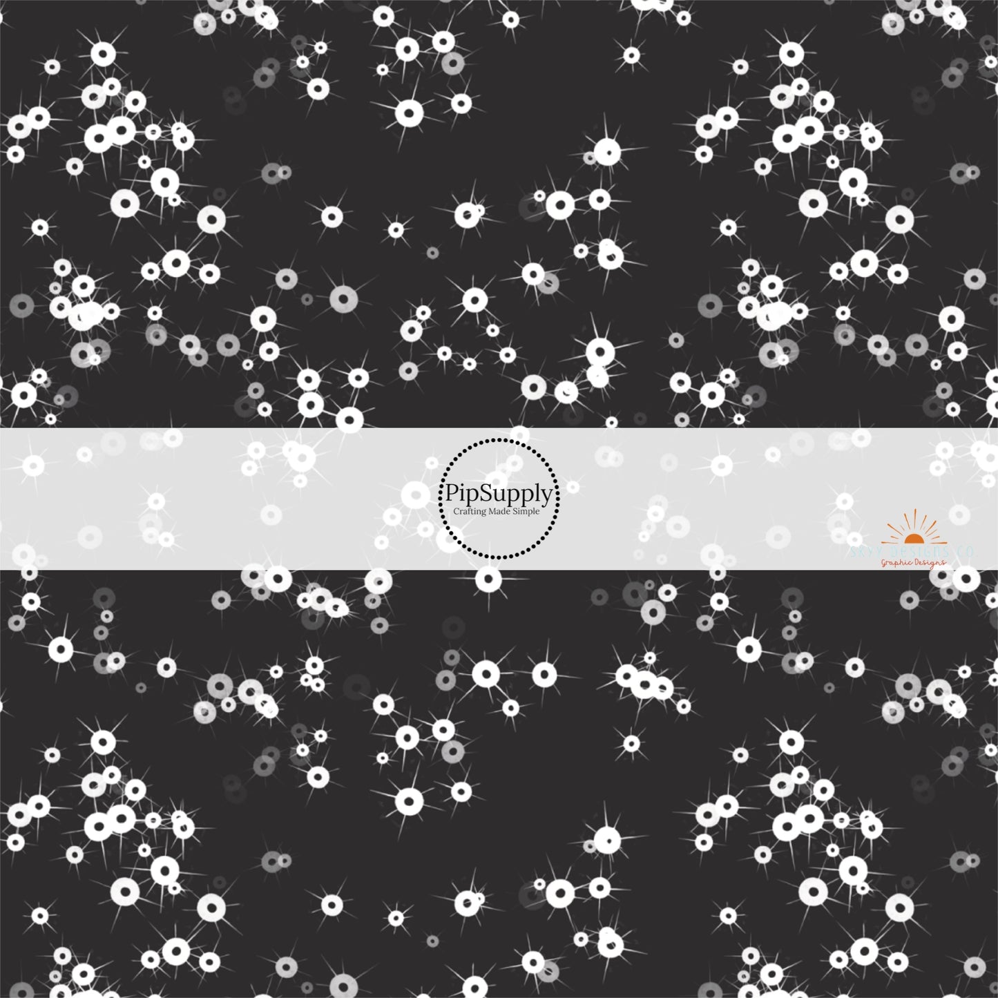 Black fabric by the yard with white scattered sequins.