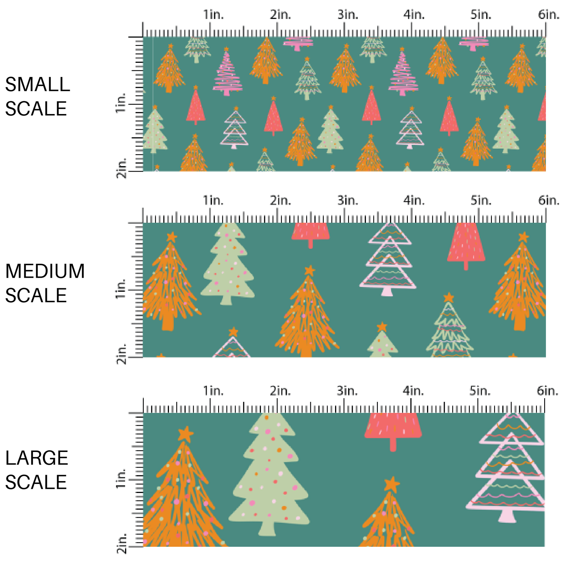 Doodled Christmas Trees on Green Christmas Fabric by the Yard scaled image guide.