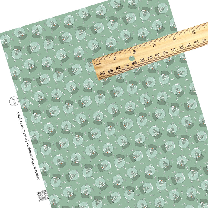 These holiday themed faux leather sheets contain the following design elements: snow globes that features Christmas trees on light green. Our CPSIA compliant faux leather sheets or rolls can be used for all types of crafting projects.