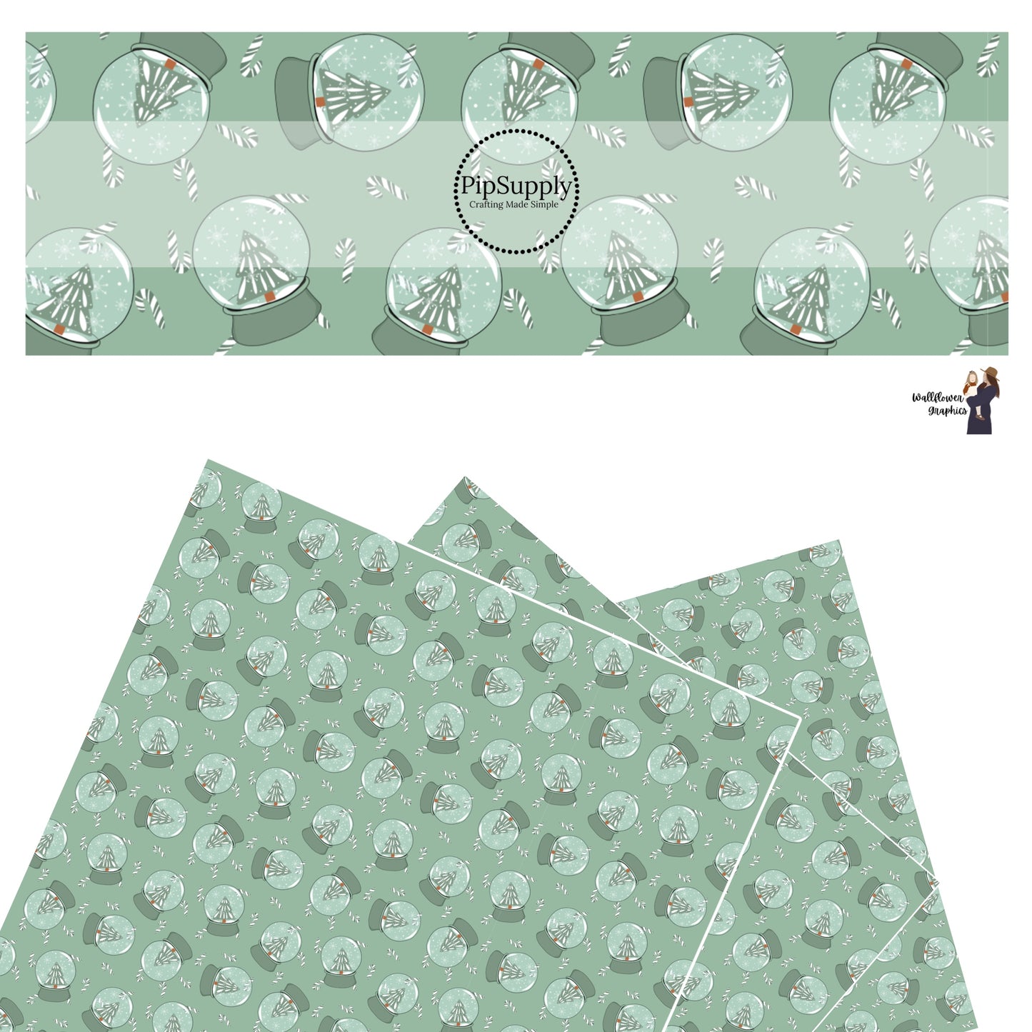 These holiday themed faux leather sheets contain the following design elements: snow globes that features Christmas trees on light green. Our CPSIA compliant faux leather sheets or rolls can be used for all types of crafting projects.