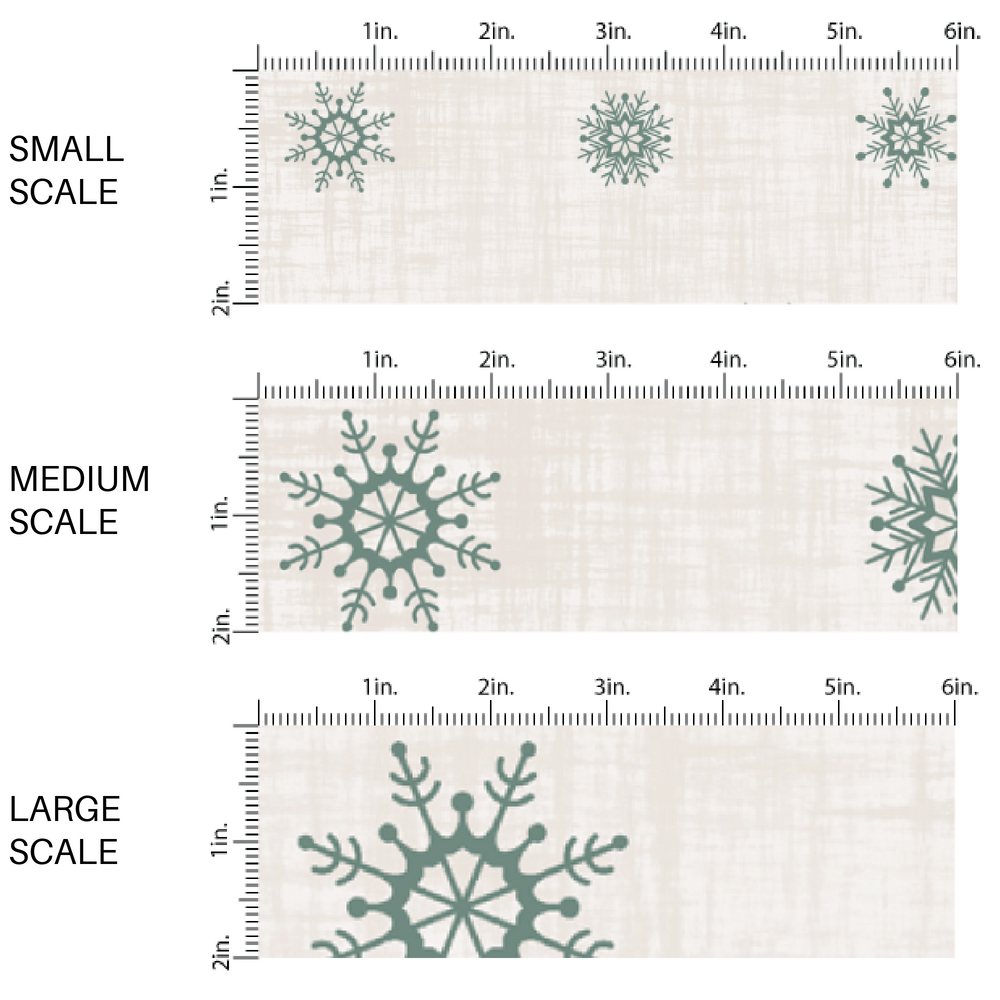 These holiday pattern themed fabric by the yard features Christmas green snowflakes on cream. This fun Christmas fabric can be used for all your sewing and crafting needs!