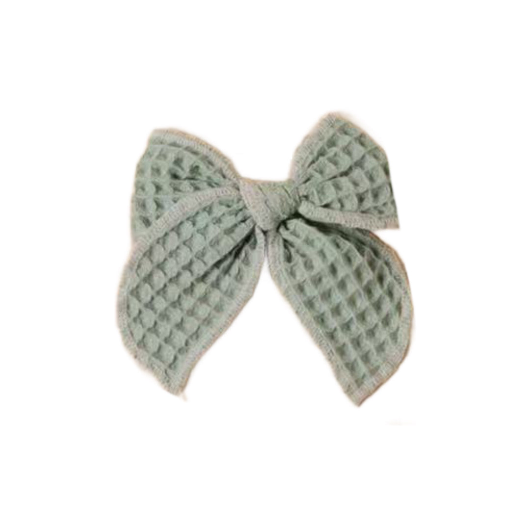 Sage Waffle Hair Tied Bow w/ Clip