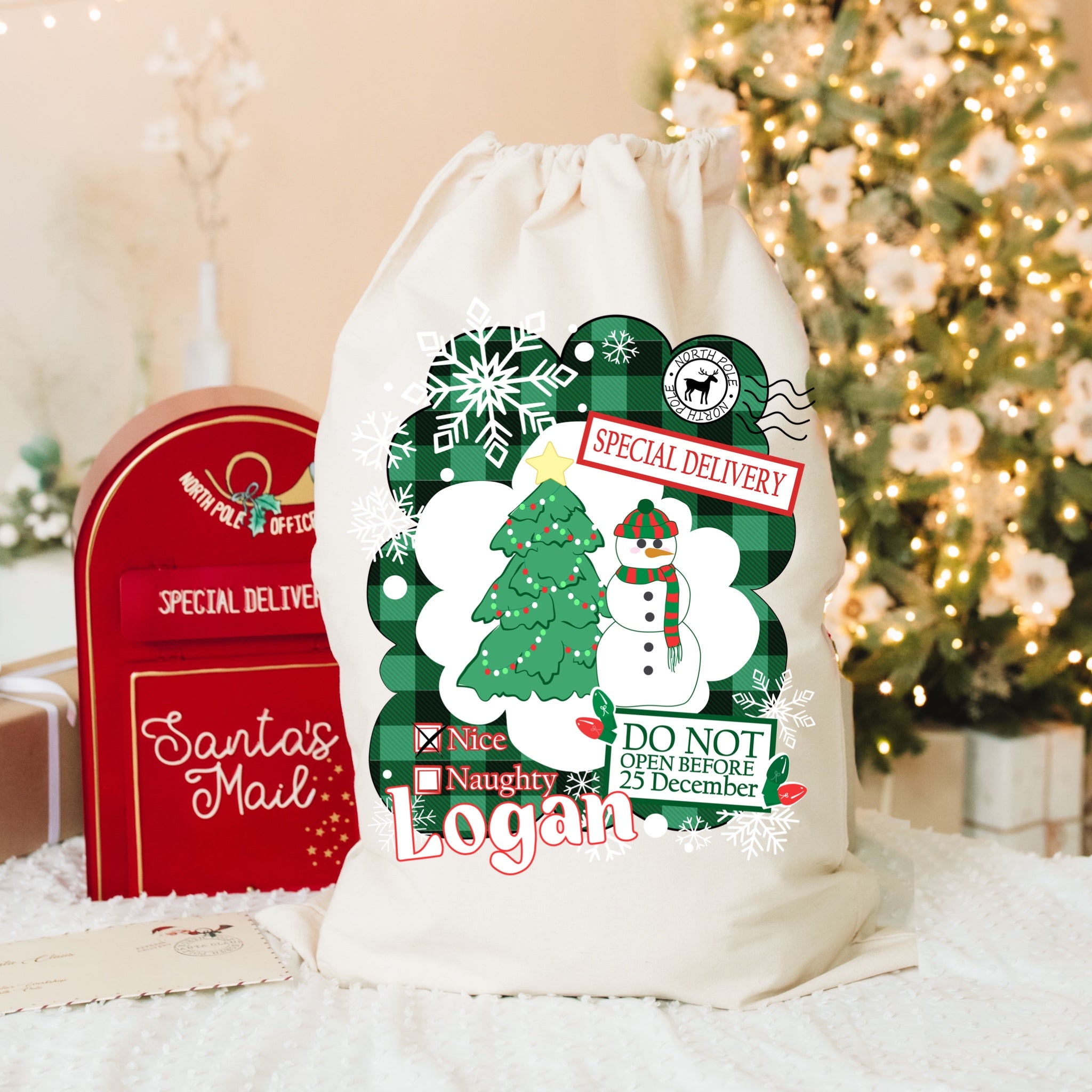 Santa Sack Bag and Green Christmas Transfer Personalized DIY Kit